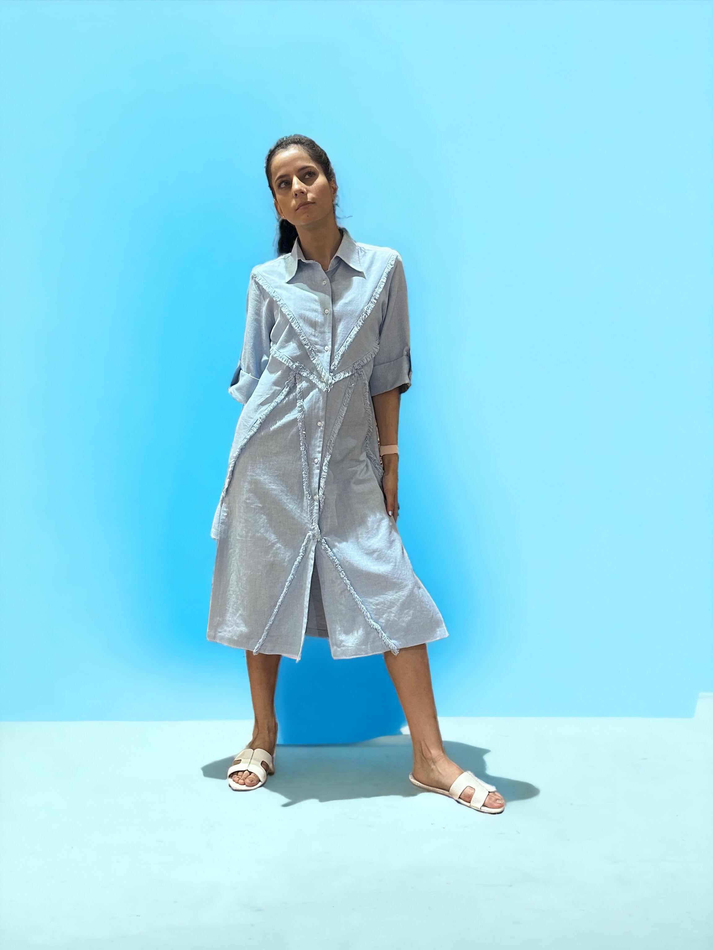 BEAU BLUE LONG SHIRT DRESS