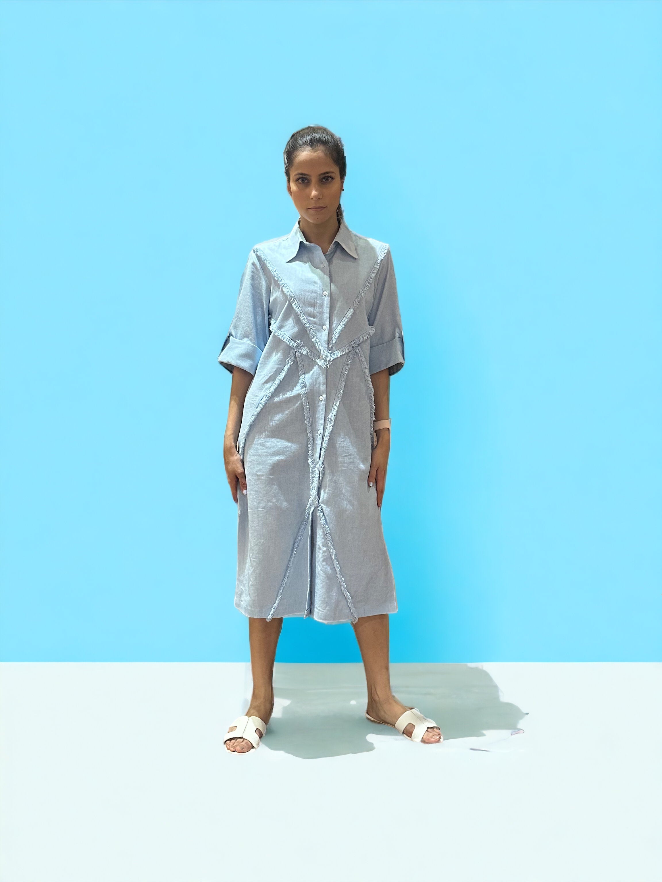 BEAU BLUE LONG SHIRT DRESS