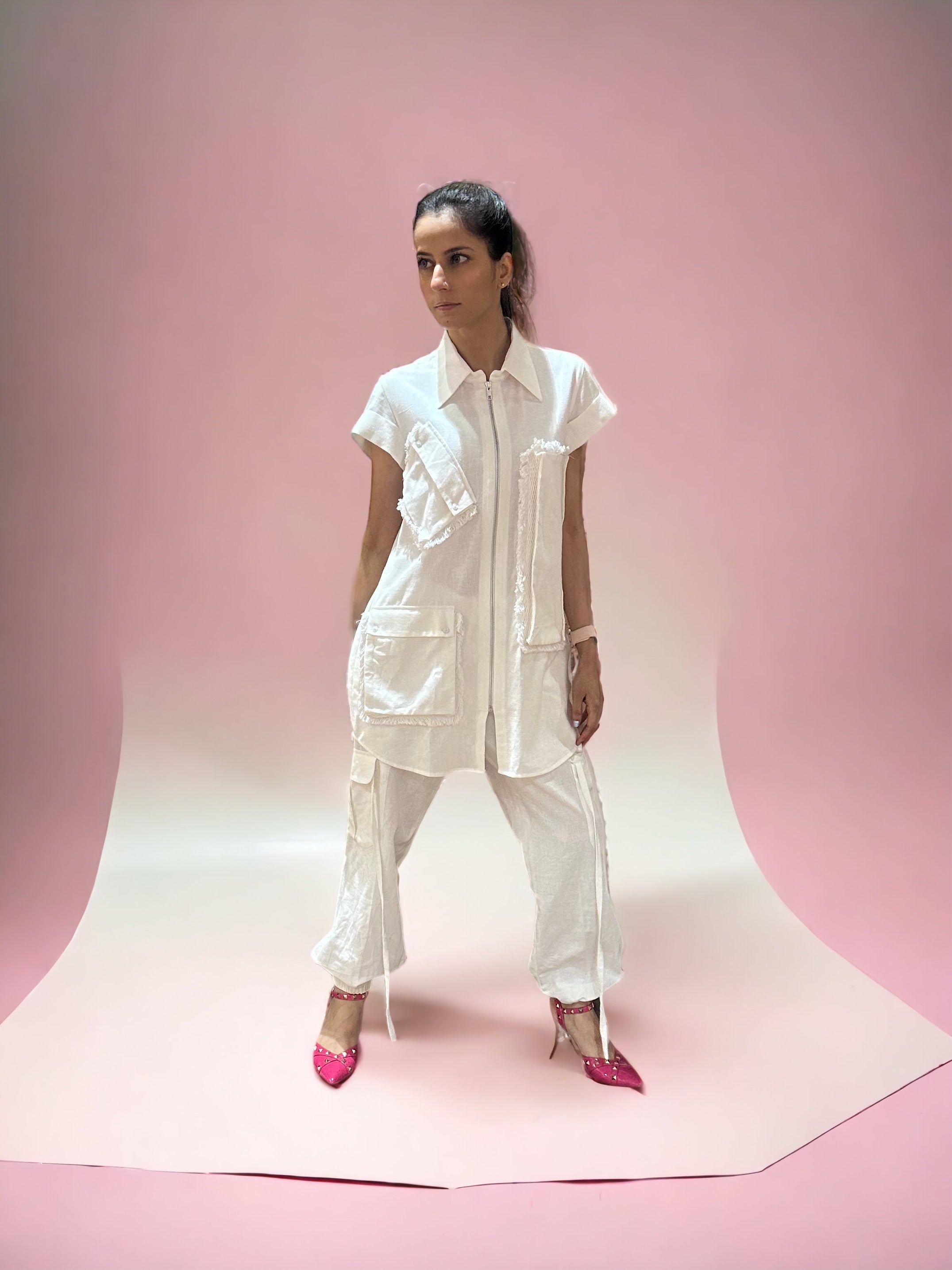 WHITE CO-ORD SET WITH JOGGERS PANTS