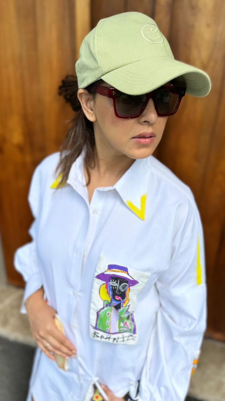 GENELIA DESHMUKH in Ankur J printed pockets shirt dress