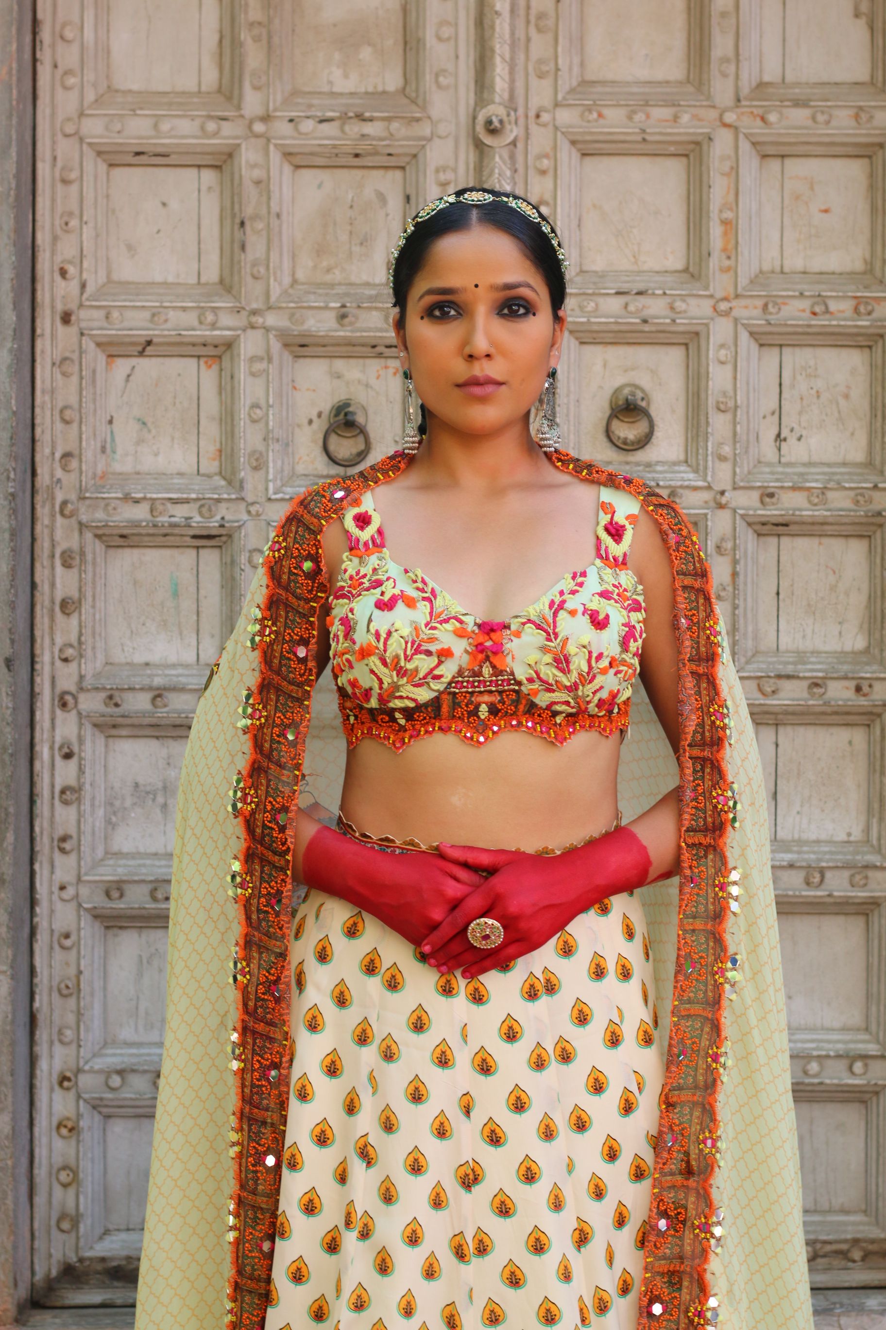 SIGNATURE PRINTS LEHANGA EMBROIDERED BUSTIER AND DUPATTA