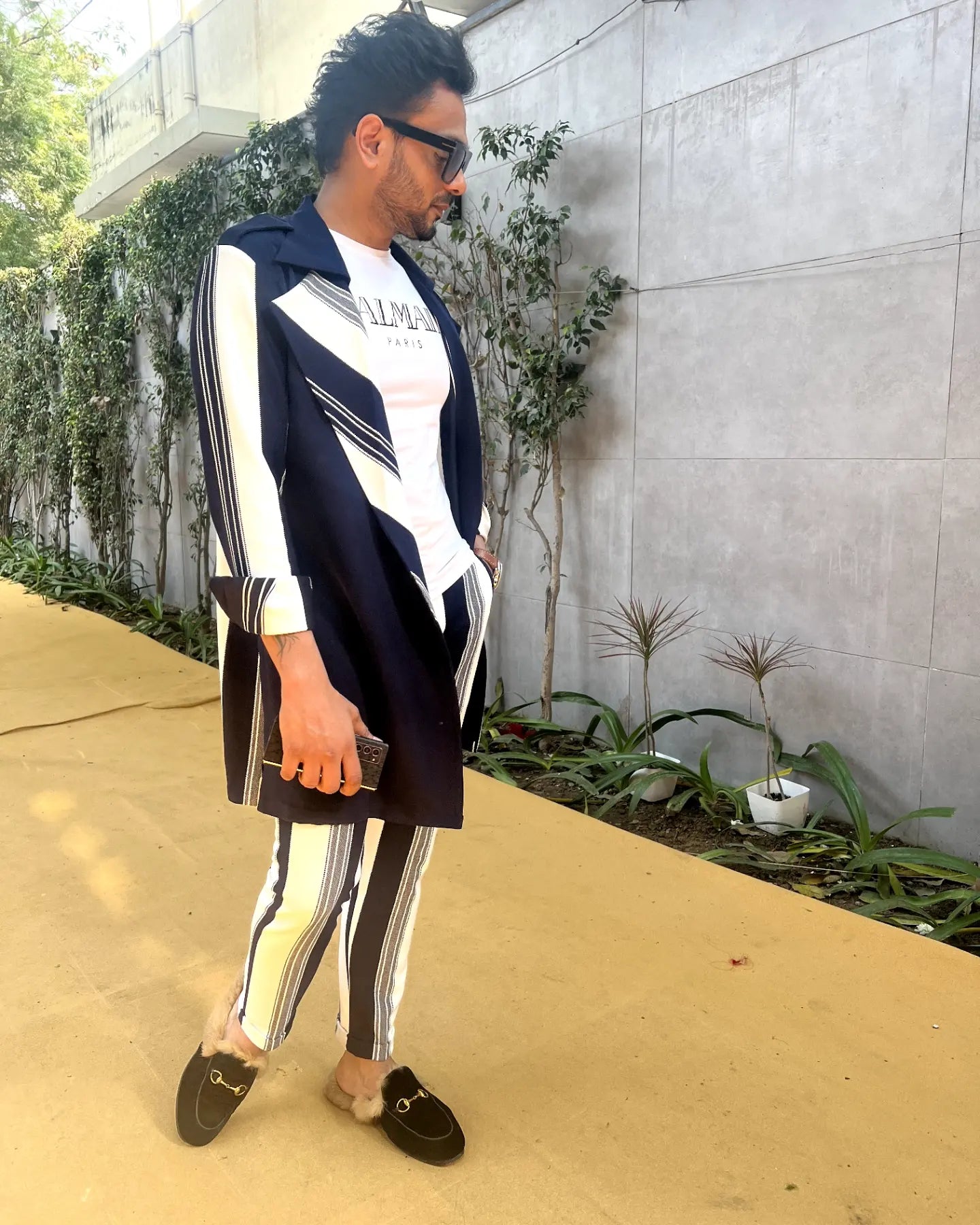 Blue stripe trench with pants