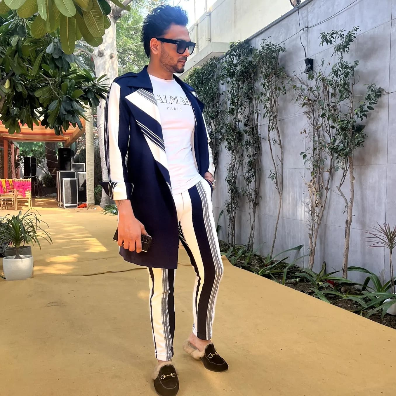 Blue stripe trench with pants