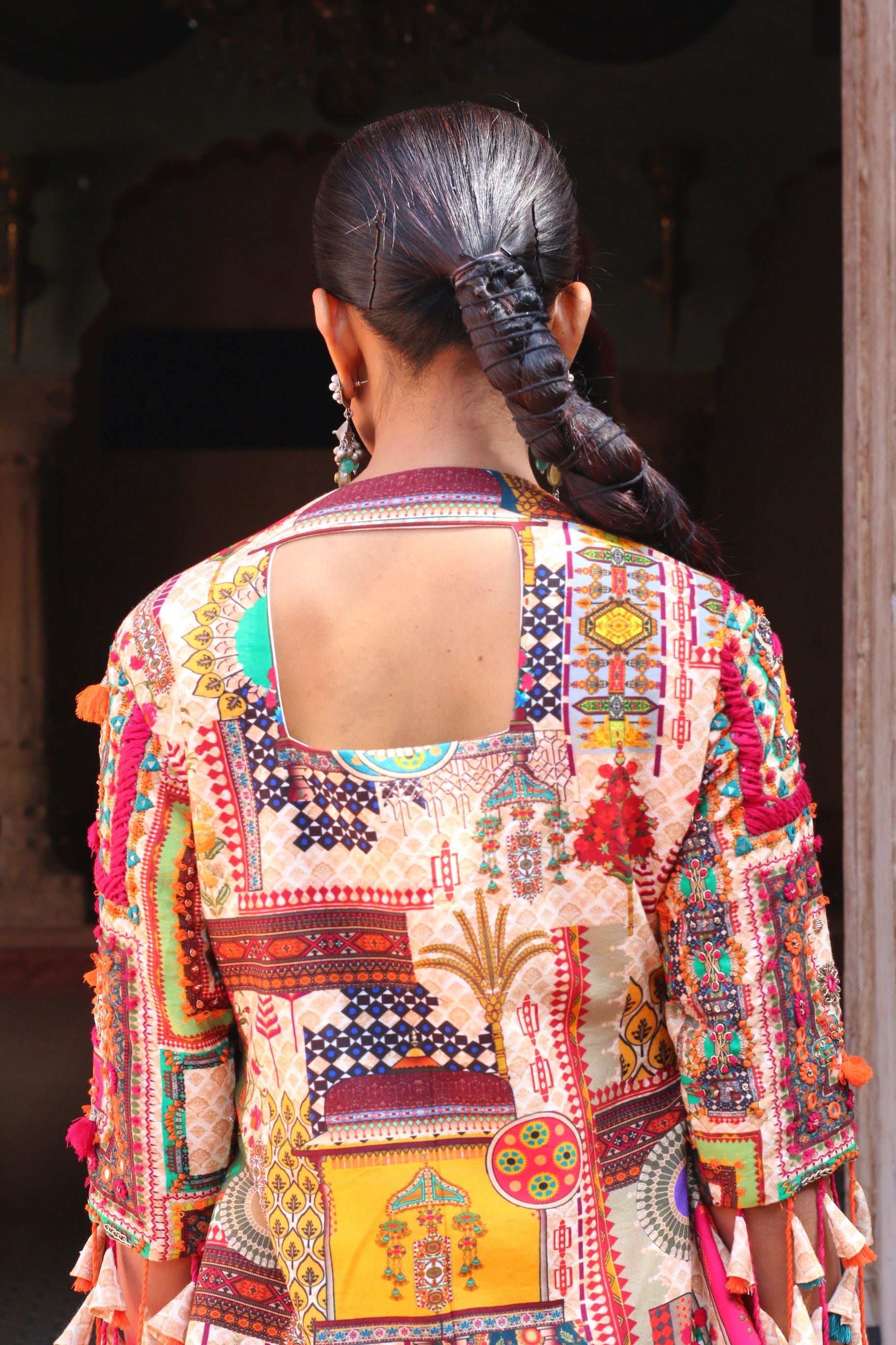 OVERLAY BODICE JACKET WITH PLEATED PARALLEL PLAZZO PANTS INDOWESTERN