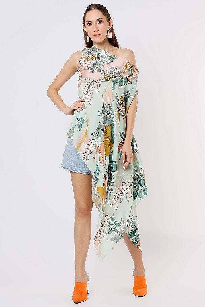 Embroided one side shoulder cape