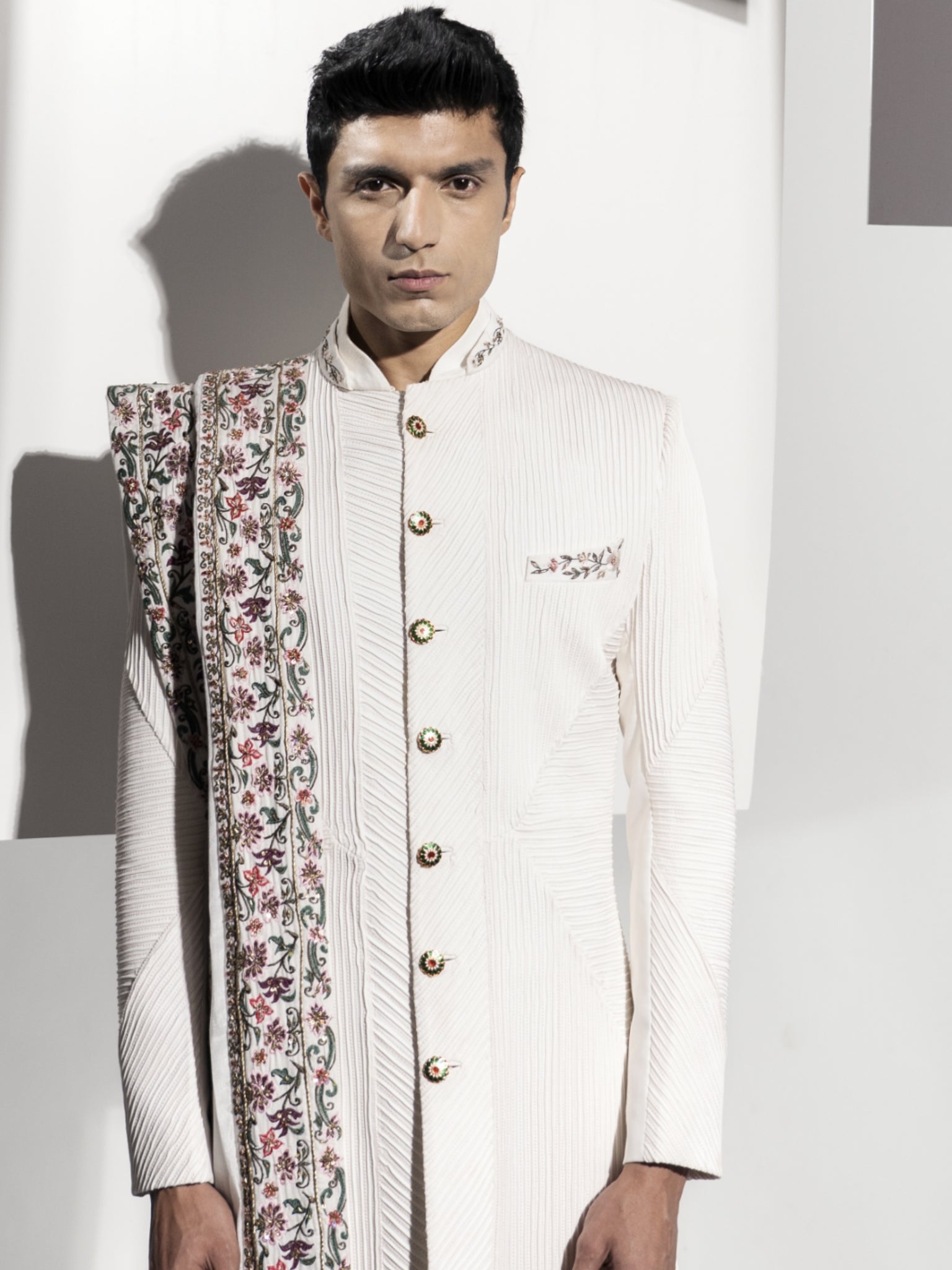 Zegna with hand emb stoll sherwani Aăkrit