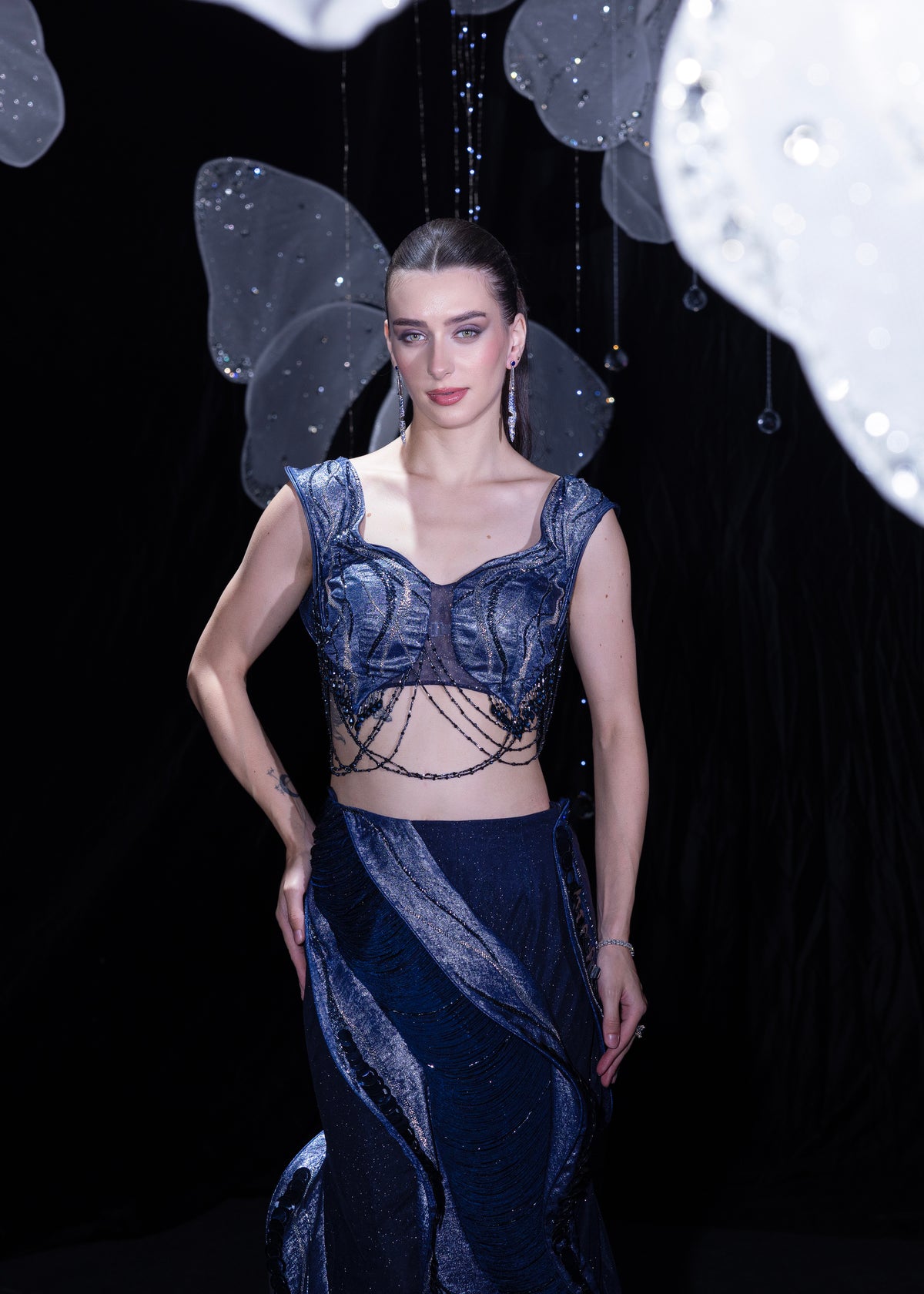 Midnight navy blue indo western set