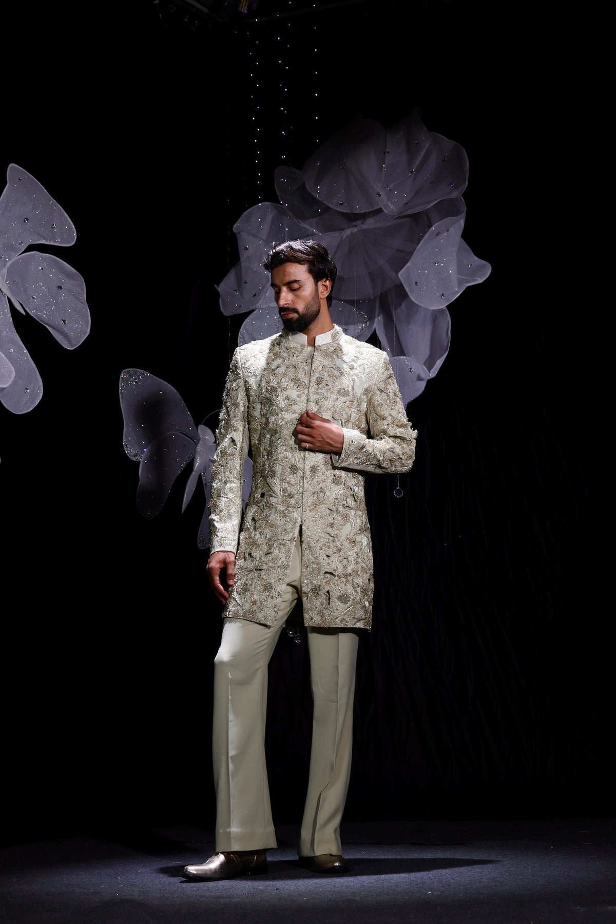 Gilded cut work sage mint indowestern