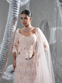 Rose gold cropped corset and lehenga neo