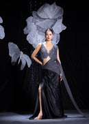 The glided black aroma indo western saree set