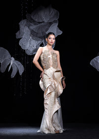 Sculpted golden indo  western set