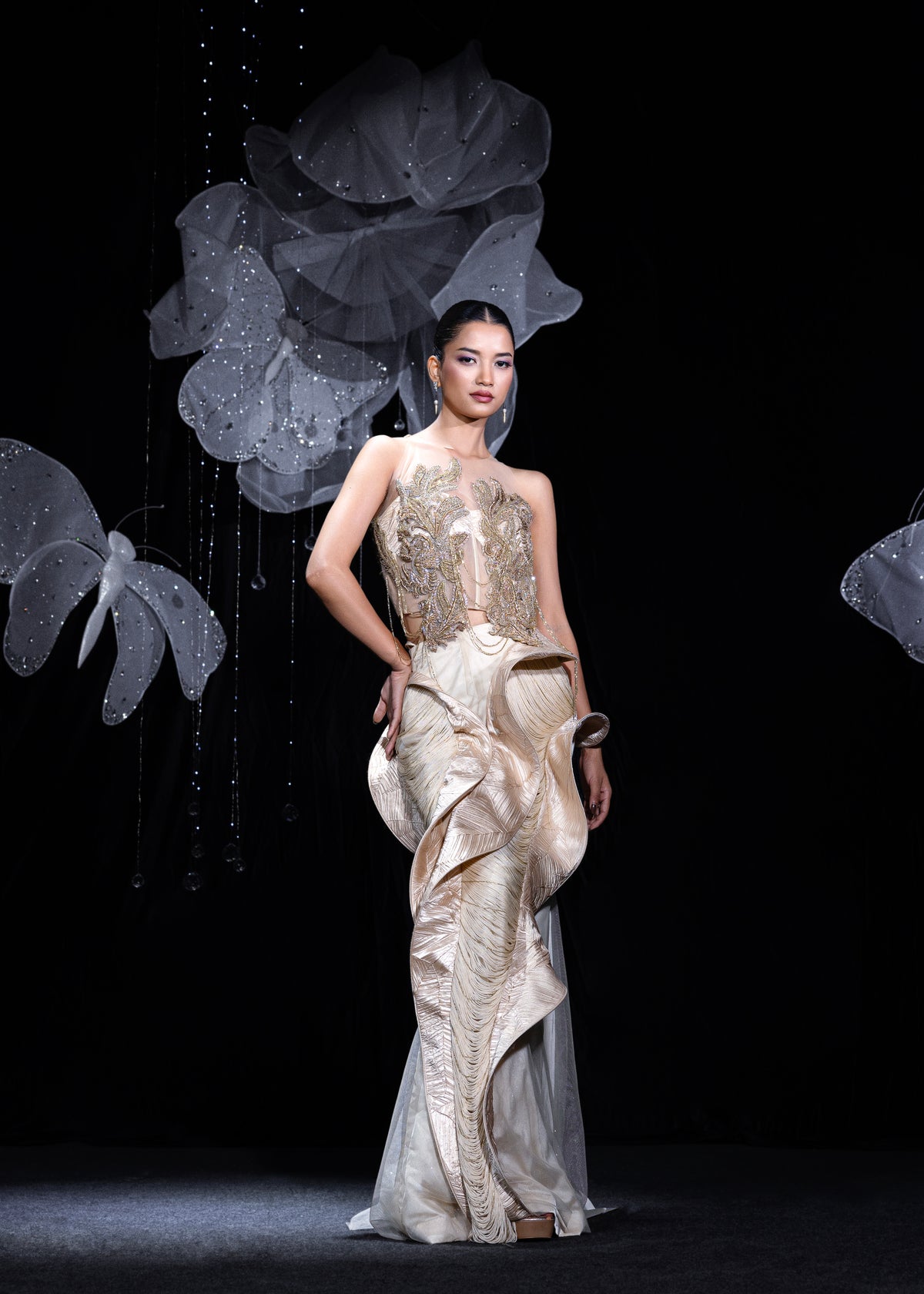 Sculpted golden indo  western set