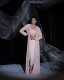 Burnt Rose indowestern jacket with lehenga and bustier