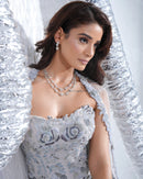 Silver corset tube lehenga, fish cut neo