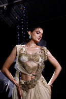 Midnight golden draped saree set