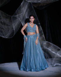 Teal signature angel lehenga