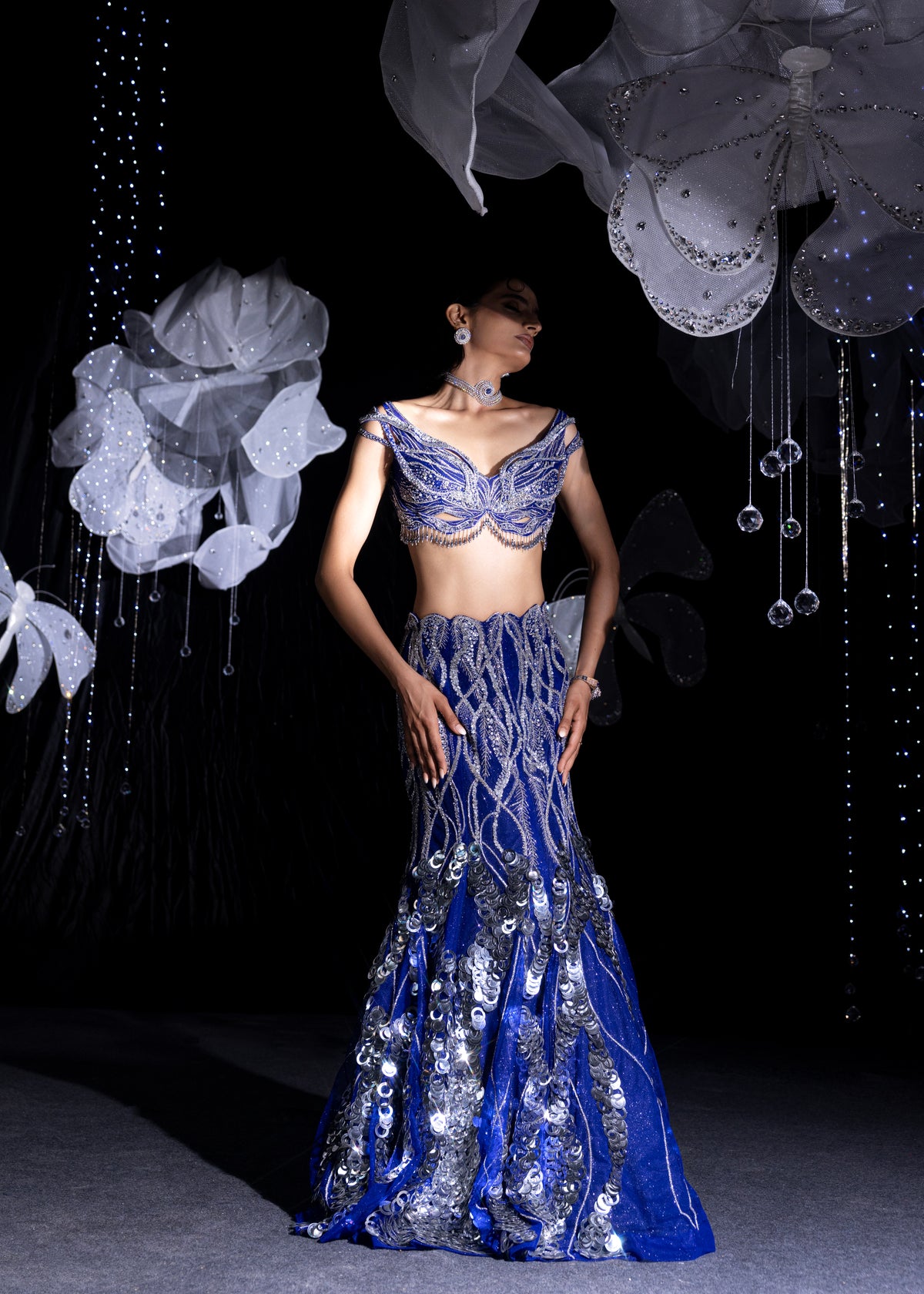 Mirage metallic blue aqua gown lehanga