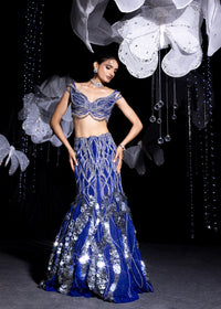 Mirage metallic blue aqua gown lehanga