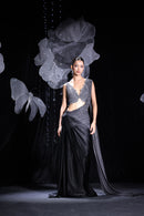 The glided black aroma indo western saree set