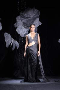 The glided black aroma indo western saree set