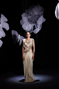 Midnight golden draped saree set