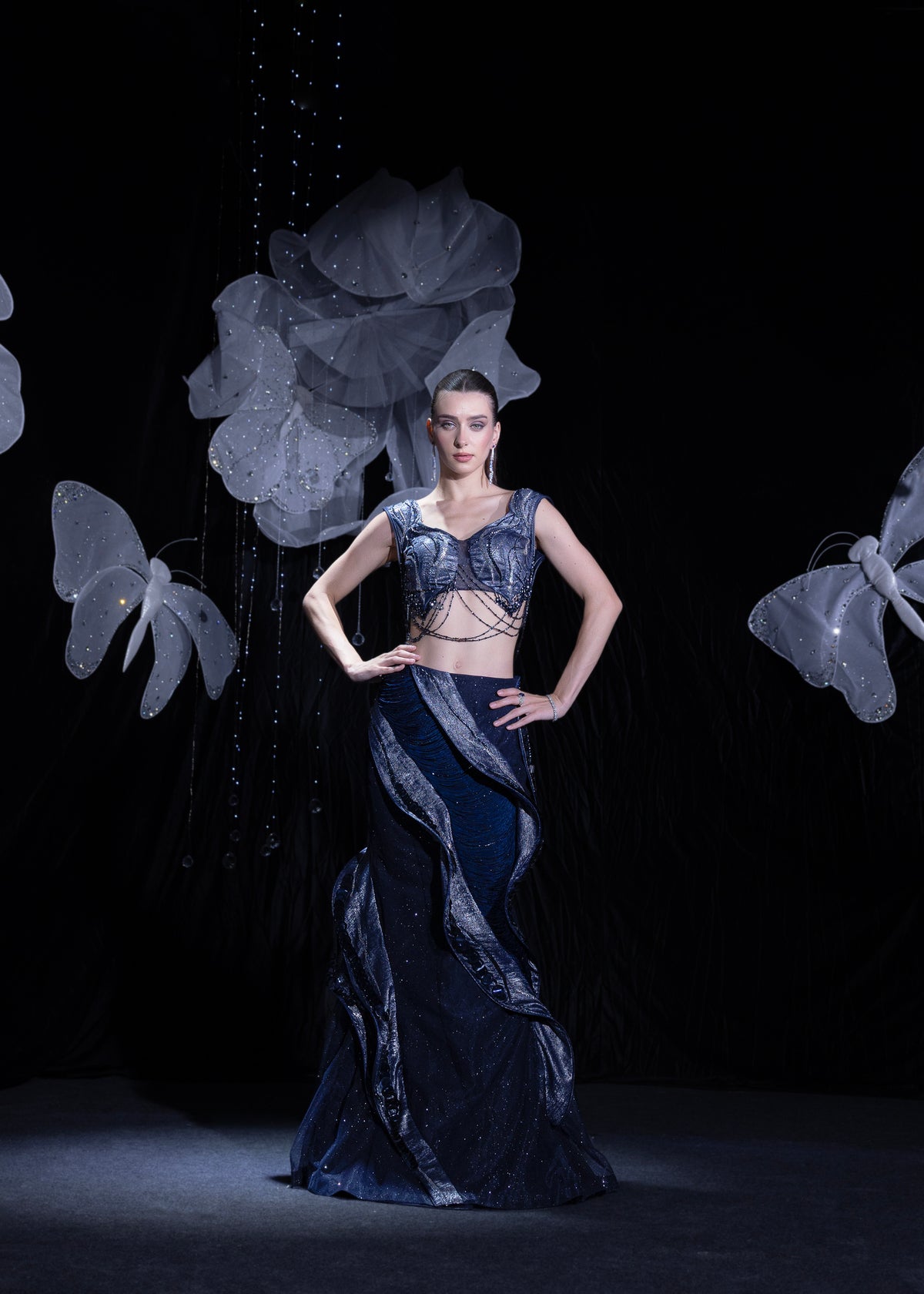 Midnight navy blue indo western set