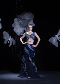 Midnight navy blue indo western set