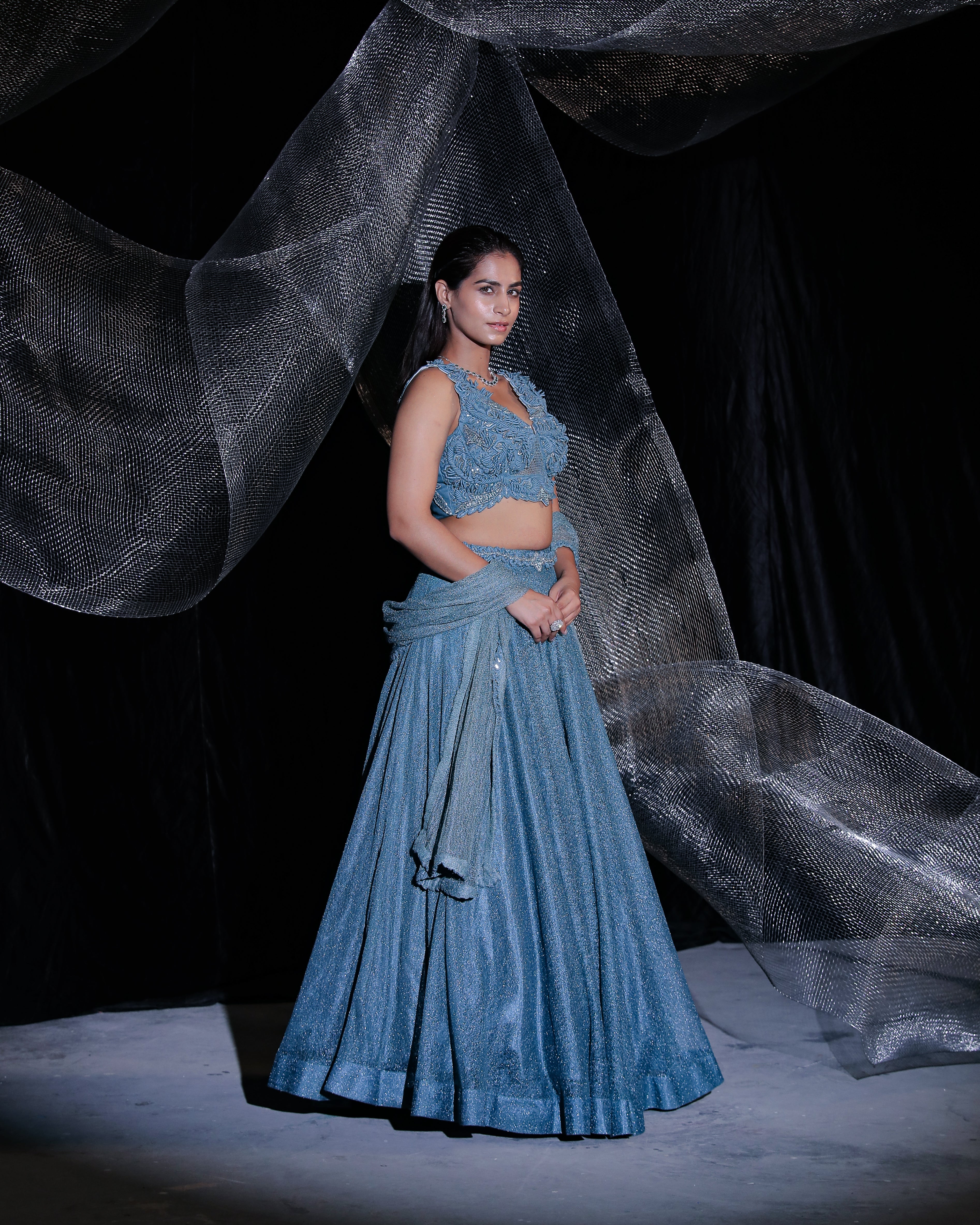 Teal signature angel lehenga