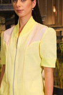 Butter yellow linen bomber shirt and pants with side pockets