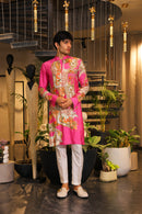 Pink printed kurta with white pants