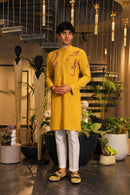 Mustard Yellow hand embroidered kurta set