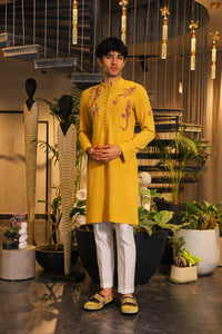 Mustard Yellow hand embroidered kurta set