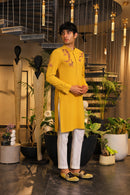 Mustard Yellow hand embroidered kurta set