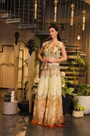 Swayam Alabaster cream printed sharara with embroidered peplum cut jacket bodice