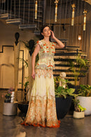 Swayam Alabaster cream printed sharara with embroidered peplum cut jacket bodice