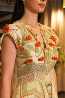 Swayam Alabaster cream printed sharara with embroidered peplum cut jacket bodice