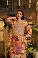 Festive multi-coloured long slit Kurti set