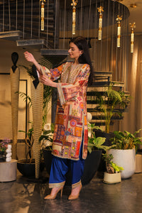 Festive multi-coloured long slit Kurti set