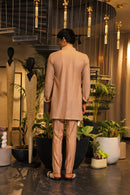 Deep peach reflex ind-western with shirt and overlay paired with pants