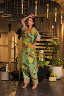 Festive green multi-coloured kaftan set