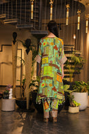 Festive green multi-coloured kaftan set