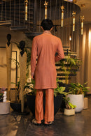 Rust crochet mirror work kurta set
