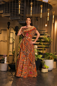 vermillion multi-coloured embellished asymmetrical kaaftan