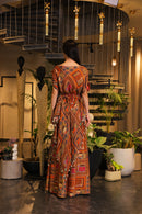 vermillion multi-coloured embellished asymmetrical kaaftan