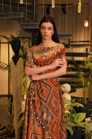 vermillion multi-coloured embellished asymmetrical kaaftan