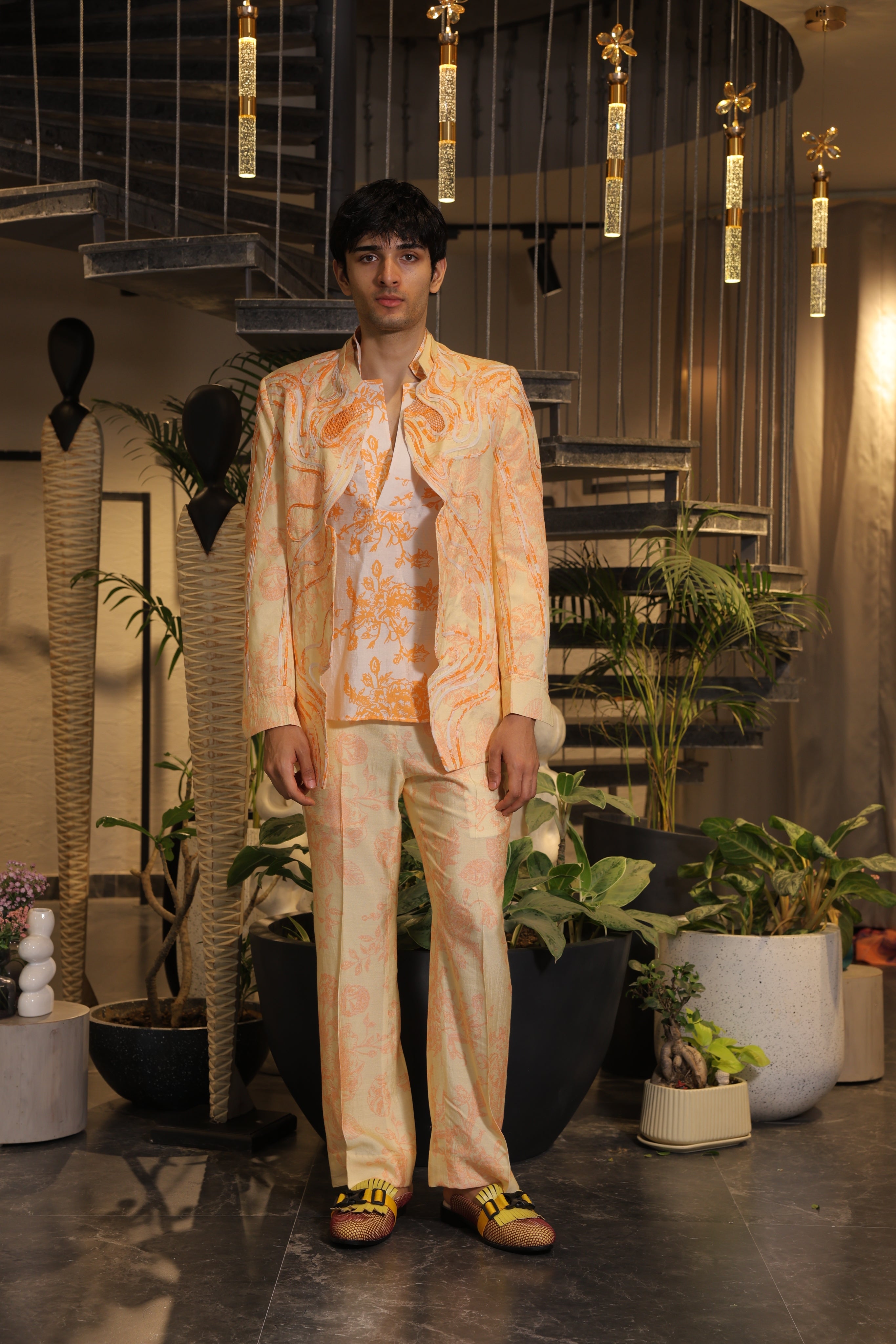 Candy orange and white ethnosplash blazer set