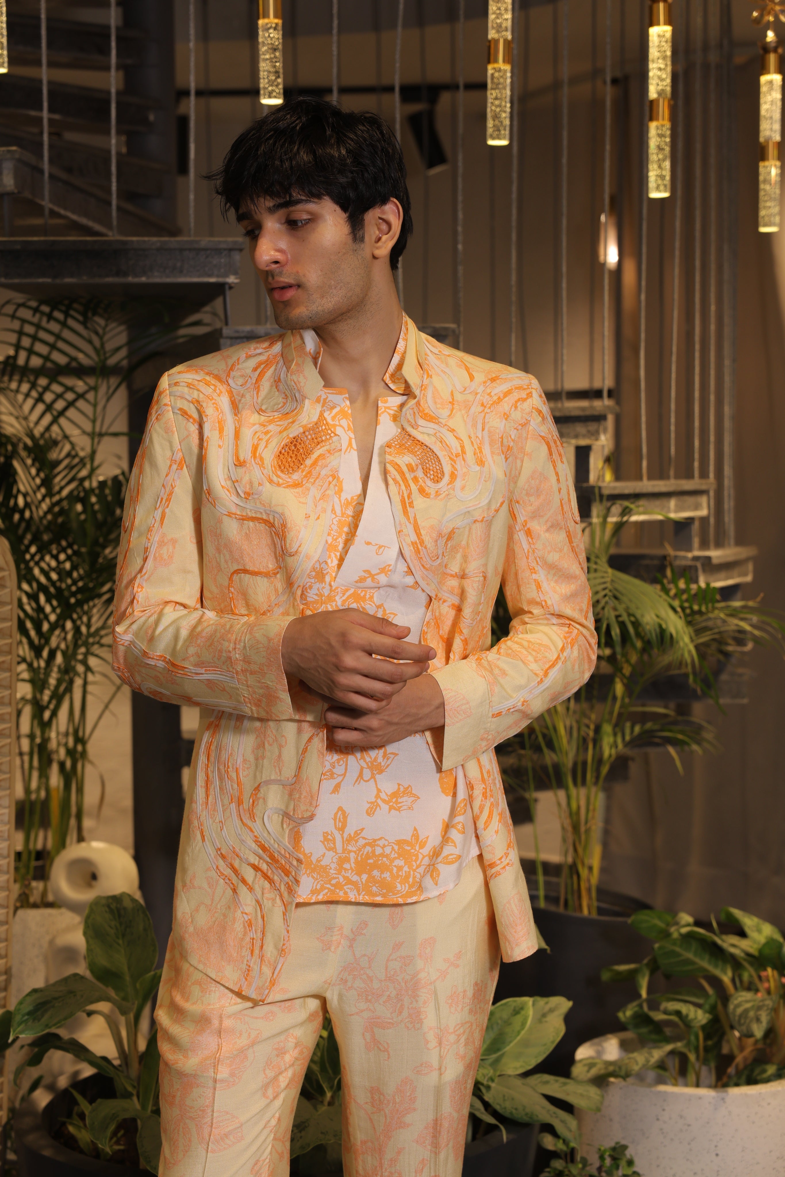 Candy orange and white ethnosplash blazer set