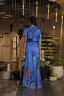 Lapiz blue printed peplum jacket with palazzo pants set
