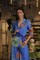 Lapiz blue printed peplum jacket with palazzo pants set