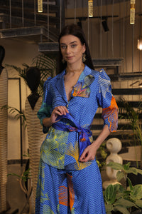 Lapiz blue printed peplum jacket with palazzo pants set
